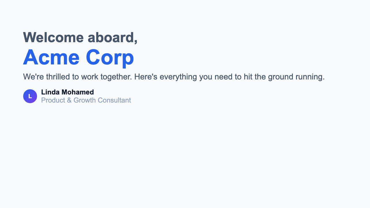 Client Welcome Deck - Clean Dashboard