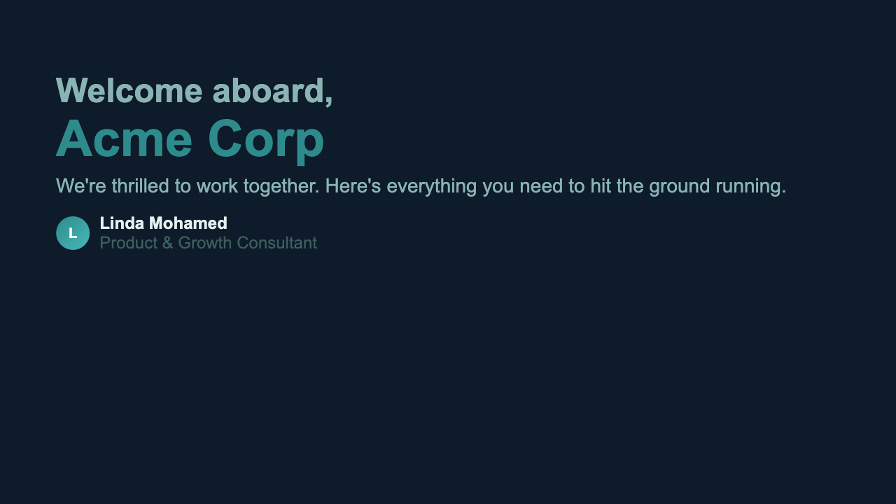 Client Welcome Deck - Industrial Dashboard