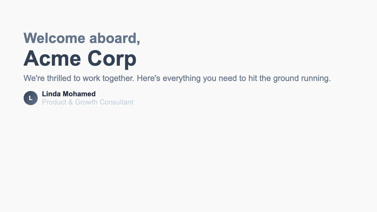 Client Welcome Deck - Minimal Dashboard