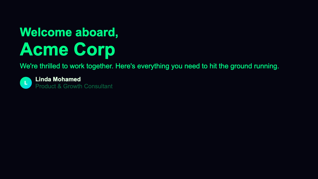 Client Welcome Deck - Neon Dashboard