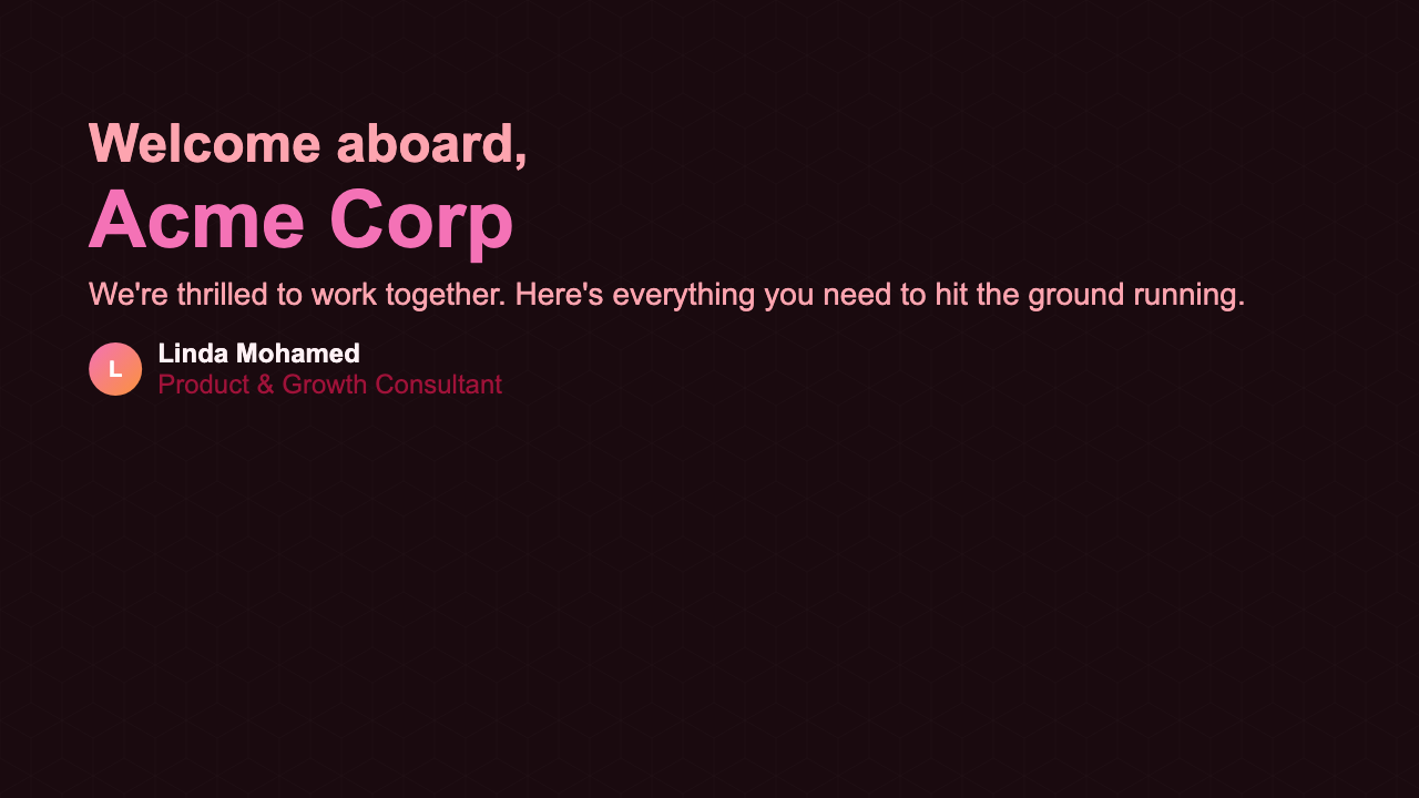 Client Welcome Deck - Sunset Dashboard