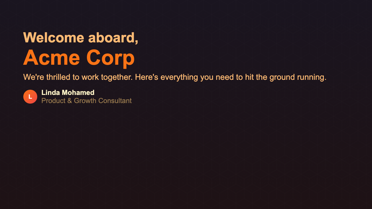 Client Welcome Deck - Warm Dashboard