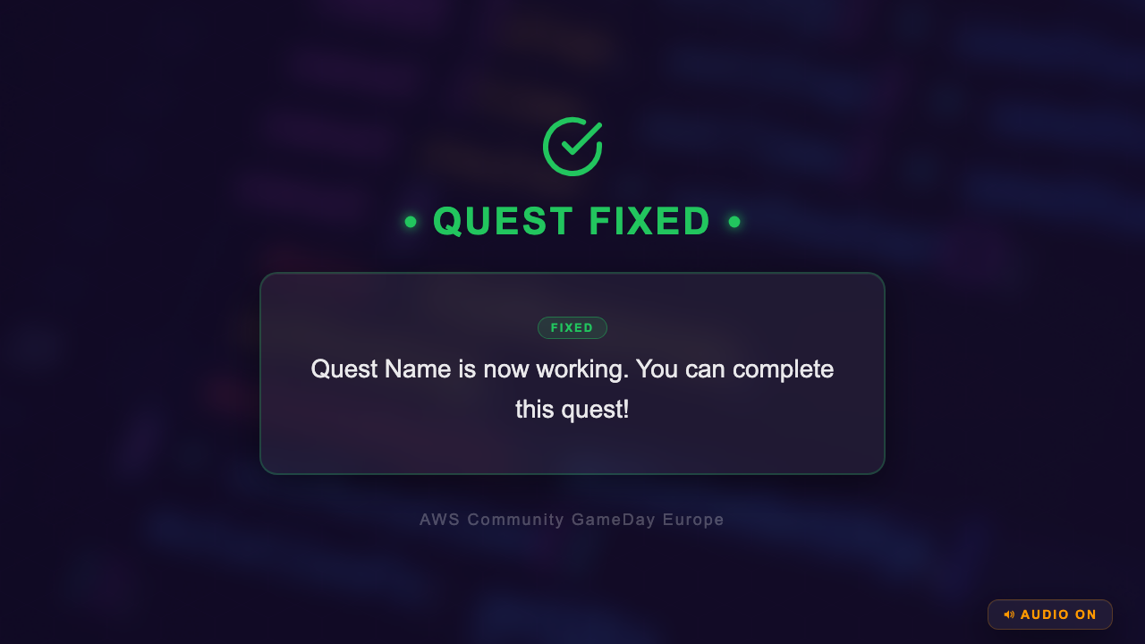 Community GameDay Europe - Quest Fixed