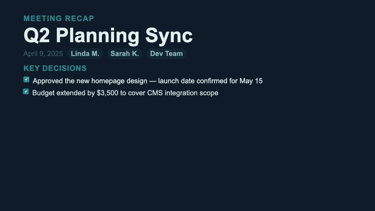 Meeting Recap - Industrial Dashboard
